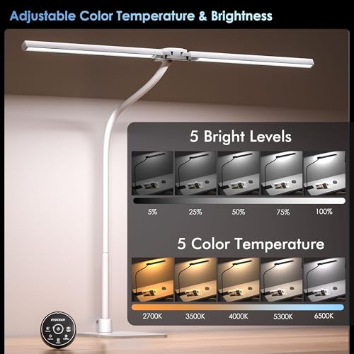 EYOCEAN Desk Lamp with Metal Base, 31.5" LED Office Lamp for Home Office, 24W Double Head Desk Light, Dimmable & Color Temperature, Table Lamp with Remote Control, Brightest Computer Monitor Light - color: Mattwhite