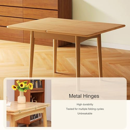 Rectangular Folding Expandable Dining Table Foldable Space Saving Drop Leaf Kitchen Table for Small Spaces Living Room Apartment