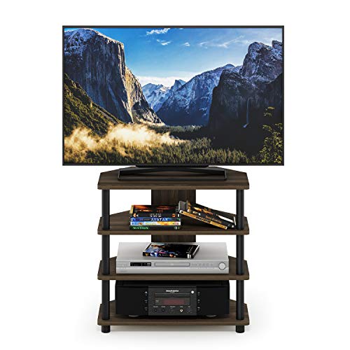 Furinno Turn-N-Tube Easy Assembly 4-Tier Petite Entertainment Center / TV Stand / TV Unit / TV Desk, Columbia Walnut/Black | Petite Entertainment Center, Open Frame Console, For TV up to 32 Inch, Easy Assembly, For Living Room, Bedroom - color: Columbia W