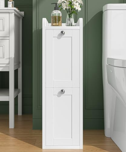 Keehusux Slim Bathroom Storage Cabinet with 2 Slide Out Drawers, White | Narrow Storage Organizer, Anti-drop Guardrail, Freestanding Toilet Paper Holder for Kitchen Corner and Small Spaces, Modern