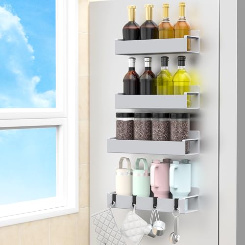 4 Pack Magnetic Spice Rack Organizer for Refrigerator and Oven, Silver Fridge Organizers and Storage for Kitchen - color: Silver, size: 4 Pack