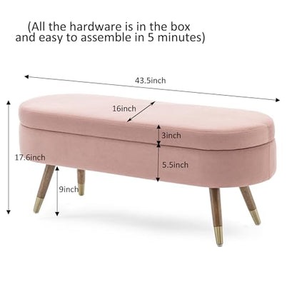 IAFIKE Oval Storage Bench 43.5" Ottoman Bench Upholstered Boucle Fabric Footrest Bench with Golden Metal Legs End of Bed for Bedroom, Living Room, Entryway,Bed Side (Pink) - color: Pink