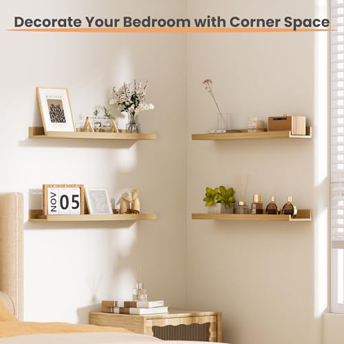 upsimples Floating Shelves for Wall Decor Storage, Natural, 6Pcs, 23.6'' | Wall Mounted Wood Shelves for Living Room, Bedroom, Bathroom, Kitchen, Office, Nursery Room, Coffee Bar Display and Organize - color: Natural, size: 23.6in
