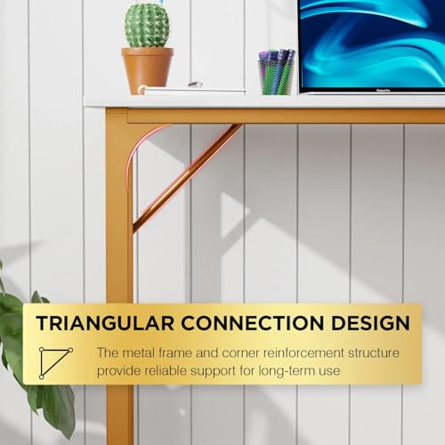 40 inches Computer Desk, Modern Writing Desk, Simple Study Table, Industrial Office Desk, Sturdy Laptop Table for Home Office - color: Gold, size: 40 inch