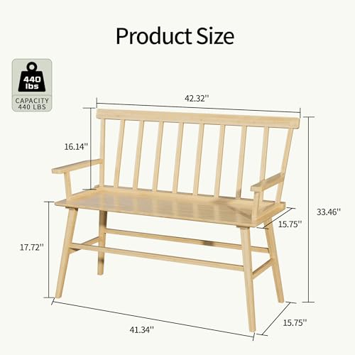APRTAT Bamboo Entryway Bench, Dining Bench with Spindle Back (Natural) | Natural Bamboo & H-Shaped Support, Spindle Back, Ideal for entryways, bedrooms, outdoor settings, Easy Assembly & Clean - color: Natural, style: With Arms