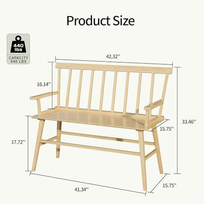 APRTAT Bamboo Entryway Bench, Dining Bench with Spindle Back (Natural) | Natural Bamboo & H-Shaped Support, Spindle Back, Ideal for entryways, bedrooms, outdoor settings, Easy Assembly & Clean - color: Natural, style: With Arms