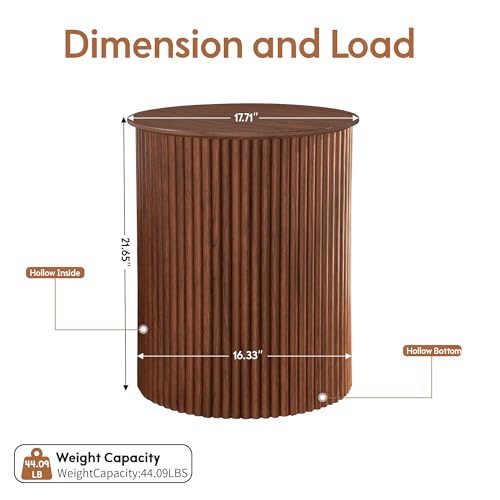 Round Fluted Side Table Set of 2, 17.7" Mid-Century Modern End Tables, Wooden Bedside Table Round Nightstand Small Circle Sofa Accent Table for Living Room, Bedroom Home(Walnut) - color: Walnut, size: 17.7"D x 17.7"W x 21.6"H
