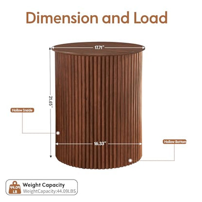 Round Fluted Side Table Set of 2, 17.7" Mid-Century Modern End Tables, Wooden Bedside Table Round Nightstand Small Circle Sofa Accent Table for Living Room, Bedroom Home(Walnut) - color: Walnut, size: 17.7"D x 17.7"W x 21.6"H