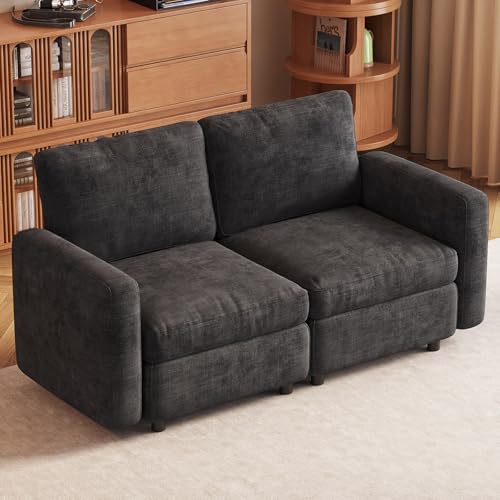 Miuuod 2-Seat Modular Sofa Couch Grey with Ergonomic Cushions, Convertible Sleeper Sectional for Living Room Bedroom Apartment, Cloud Futon Lounge Furniture Set for Small Spaces Compact Loveseat - color: Grey, style: 2 Seats（2 Seats only）