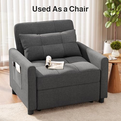 Convertible Sofa Chair Bed, 3-in-1 Linen Pull Out Chair, Dark Gray | Multi-Functional Sleeper Chair Bed;Adjustable Backrest Recliner;Modern Linen Fabric, Living Room/Apartment/Small Space - color: Dark Gray