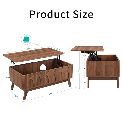 Bifins Coffee Table, Lift Top Coffee Table with Hidden Compartment | Mid Century Modern Coffee Table with Storage, Rectangular Center Table with Lift Tabletop for Living Room - color: Walunt