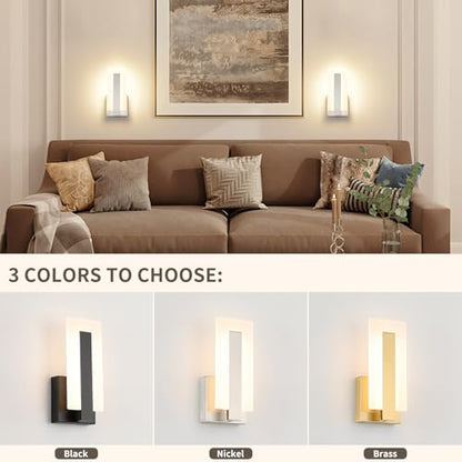 Joosenhouse LED Wall Sconce Set of 2, Hardwired Dimmable Wall Mounted Lights, Indoor Wall Lights for Hallway, Bedroom, Study, Living Room, 9.76 Inch Brushed Nickel Wall Sconce Lighting - color: Nickel-Dimmable