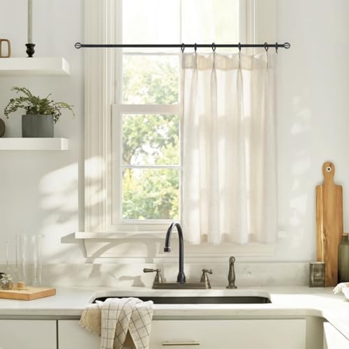 Lino Rosa Kitchen Window Curtains Over Sink Cafe Curtains 24 Inch Length,Farmhouse Linen Pinch Pleat Sheer Kitchen Curtain Set of 1 - color: Natural, size: 24"W x 24"L (Pack of 1)