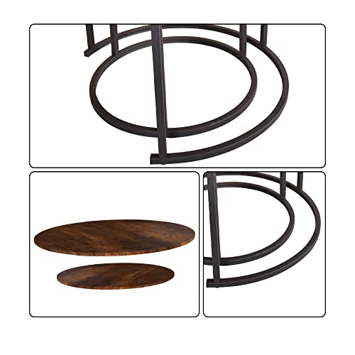 HOMERECOMMEND Round Coffee Table Set of 2 for Living Room,Rustic Brown | Modern Nesting Side End Table,Round Wooden Table with Solid Powder-Coated Metal Frame,round nesting coffee table set of 2 - color: Brown