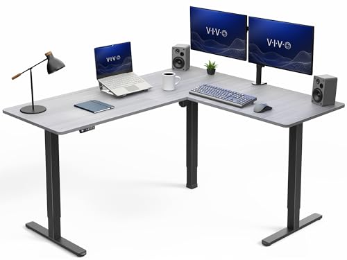 VIVO Dark Gray 63 x 55 in Corner Standing Desk, DESK-E3CTG | Electric, Holds 225 lbs, Reversible L-Shaped Table, Sit Stand, Height Adjustable, Memory Presets, Black Frame - color: Dark Gray Top / Black Frame, size: 55 x 63