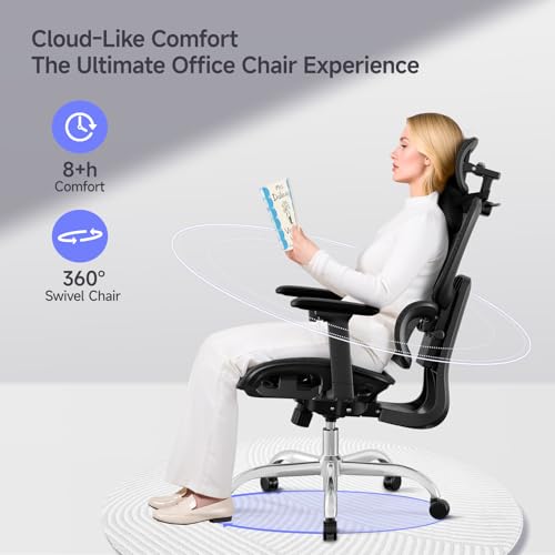 Ergonomic Office Chair with 3D Headrest, Computer Chair with Adjustable Backrest & 3D Armrest, Gaming Chair with Adaptive Lumbar Support, Mesh Backrest & Cushion, Black - color: Black, style: Eco