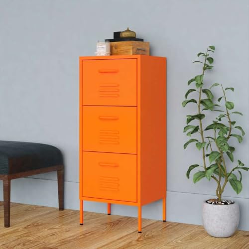 Orange Metal 3-Drawer Storage Cabinet for Home Office | Sleek orange steel organizer with 3 smooth drawers, ideal for living room or office files and supplies. - color: Orange, size: Medium