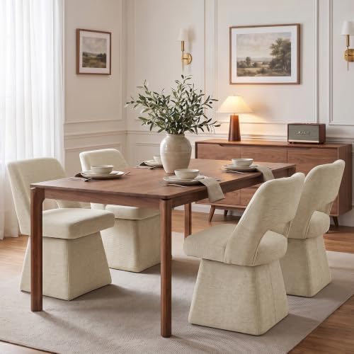 VKNOW Upholstered Swivel Dining Chair with Curved Open Back | Modern Dining Room Chairs with Chenille Fabric, Space-saving, Easy Assembly, for Dining Room, Living Room, Bedroom, Khaki - color: Khaki