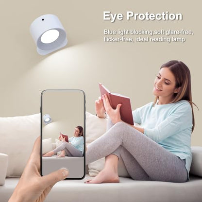 AKSDA 3Pack Battery Operated Wall Sconce, 3 Color Modes 3 Brightness Levels 360°Rotation Lighting Timer Touch & Remote Control, Wall Mounted Lamp LED Wall Lights for Bedroom Reading Bedside (White) - color: White-3PC