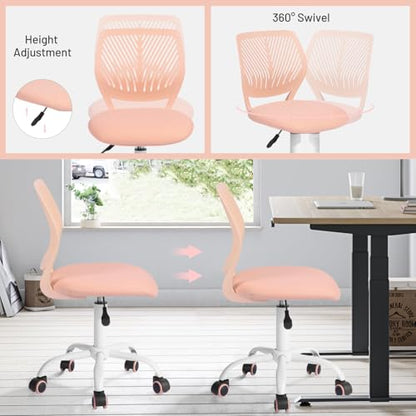 Desk Chair Armless for Kids, Height Adjustable Small Study Computer Task Chair for Student Children Teens with Wheels, Small Office Chair Compact Rolling with Mesh Cushion and Plastic Low-Back, Rose - color: Rose