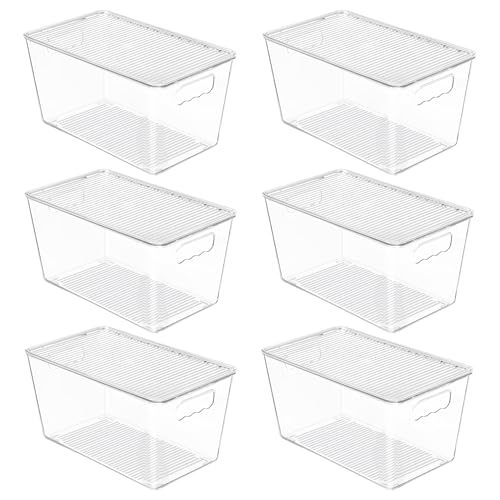 Vtopmart 6 Pack Clear Stackable Storage Bins with Lids, Medium | BPA-free Plastic, Organize Vertically, For Pantry Kitchen Fridge Cabinet Closet Bathroom, Built to Last, Easy to Move - size: M(10"L x 6"W x 5"H)