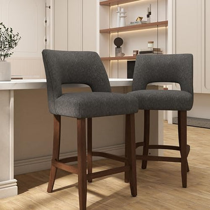 VKNOW Bar Stools Set of 2, 26" Fabric Counter Height Bar Stools, Charcoal | Modern Upholstered Counter Stools with Rubberwood Legs for Kitchen Island Dining Room Bar - color: Charcoal, size: Set of 2