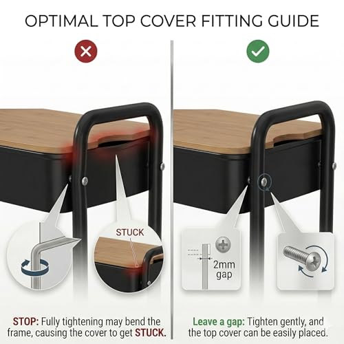 3 Tier Rolling Cart with Wood Table Top, Rolling Cart Table on Lockable Wheels,Rolling Side Table with Storage, Black Utility Carts for Arts and Crafts, Dorm, Medica, Laundry Room, Roller Book Shelf - color: Black