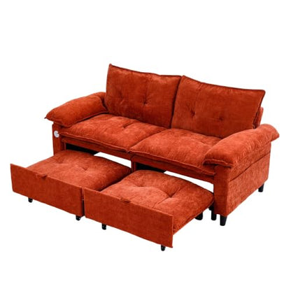 73" Plush Velvet Convertible Loveseat Sleeper Sofa Bed, Loveseat Convertible with Hidden Mattress, Sofa Bed Couch Simple Assembly for Small Apartment and Guest Space, Orange - color: Orange
