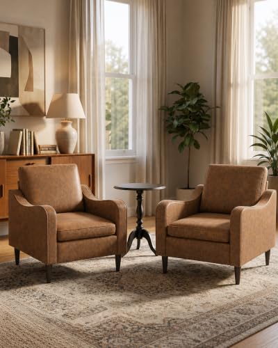 Accent Arm Chair – Retro Cowhide, Upholstered Scooped Comfy Reading Chair for Living Room, Bedroom, Apartment, Waiting Room - color: Retro Cowhide, size: 33.1"x29.53"x29.92"(2pcs)
