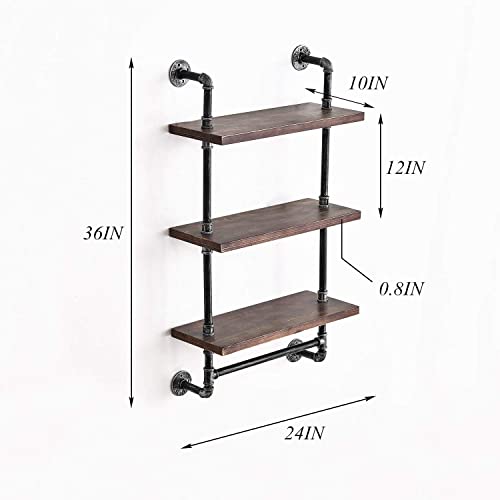 DR.IRON Industrial Pipe Shelving Rustic Bathroom Shelves with Towel Bar, 24" Pipe Shelf Wall Mounted, Farmhouse Bathroom Shelf Storage (3 tier-24) - size: 3-tier shelves