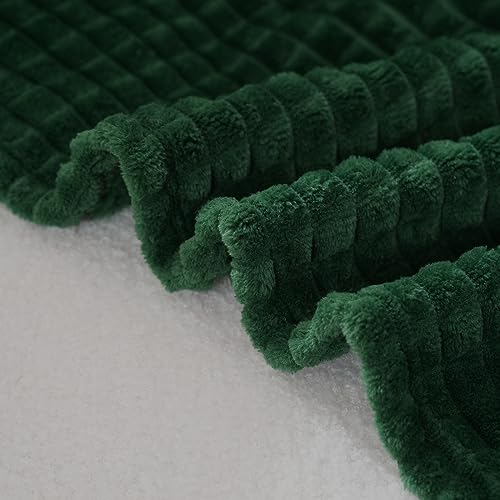 Puncuntex Fleece Throw Blanket Dark Green 50"×60" with Square Grid Design | Super Soft Plush Cozy Flannel Throw Blanket Luxury for Couch Sofa Chair - color: Dark Green, size: 50"×60"