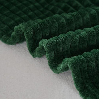 Puncuntex Fleece Throw Blanket Dark Green 60"×80" with Square Grid Design | Super Soft Plush Cozy Flannel Throw Blanket Luxury for Couch Sofa Chair - color: Dark Green, size: 60"×80"