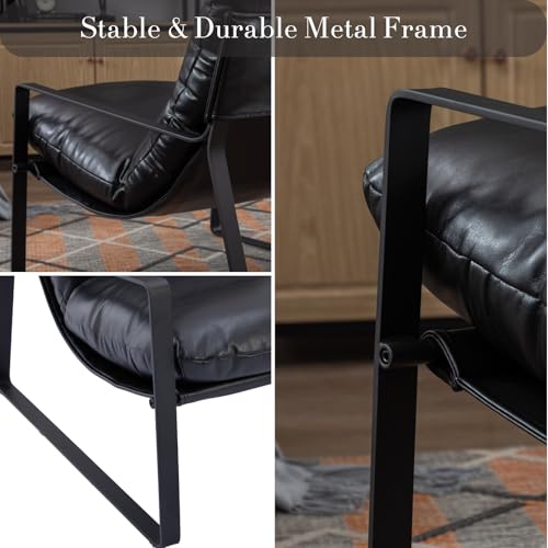 1-Pack Accent Chairs, PU Leather Living Room Chair, Black | Comfy Armchairs, Upholstered Lounge Armchair, Removable Seat Cushion, Black Metal Frame, For Reading Room, Bedroom, Balcony - color: Black-black Legs, size: 1PC
