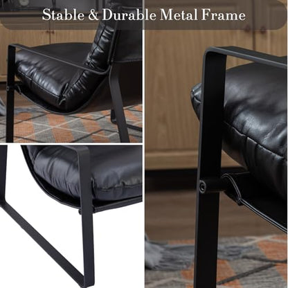Set of 2 Accent Chairs, PU Leather Living Room Chair, Black | Comfy Armchairs, Upholstered Lounge Armchair, Removable Seat Cushion, Black Metal Frame, For Reading Room, Bedroom, Balcony - color: Black-black Legs, size: 2PCS