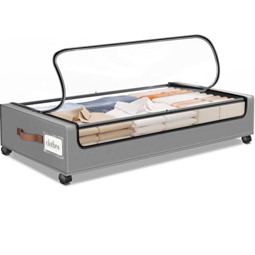 Under Bed Storage with Wheels 1Pack Storage Containers with Clear Window | Under Bed Drawers Rolling Under Bed Storage for Clothes,Shoes, Blankets (30.71 x 16.93 x 6.69 in, Light Grey) - color: Light Grey, size: 1 Pack