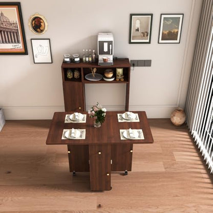 Wall-Mounted Folding Dining Set, Smart Sideboard with Power Outlet & Storage, 3-Mode Expandable Table for6 People, Space-Saving Solution for Small Apartments - color: Walnut (Table Only)