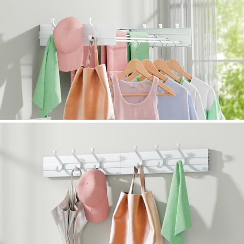 Wall Mounted Drying Rack 31.5", Foldable Clothes Drying Rack with 6 Towel Hooks and 5 Rods for Hanging Clothes, Space Saving Laundry Rack for Indoor Outdoor Bathroom Balcony Laundry Room(31.5") - size: 31.5''