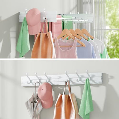 Wall Mounted Drying Rack 31.5", Foldable Clothes Drying Rack with 6 Towel Hooks and 5 Rods for Hanging Clothes, Space Saving Laundry Rack for Indoor Outdoor Bathroom Balcony Laundry Room(31.5") - size: 31.5''