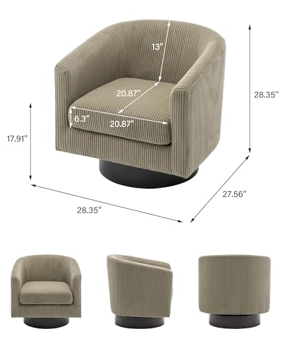 Swivel Barrel Accent Chair, Comfy Reading Armchair, Camel, Set of 1 | Club Chairs for Adults, Low-Back Design, Modern Round Style, Solid Wood Frame & Metal Swivel Base, For Living Room & Bedroom - color: Camel