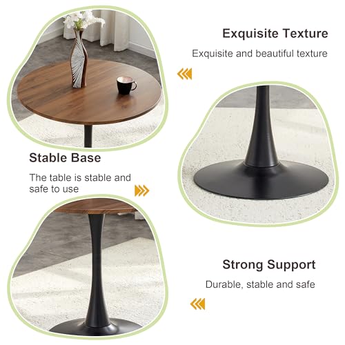 31.5" Round Dining Table, Mid-Century Modern Tulip Table with Thickened Tabletop & Metal Pedestal, Circle Bistro Table for Kitchen, Small Places, Apartments, Cafe - color: Walnut, size: 31.5" dining table