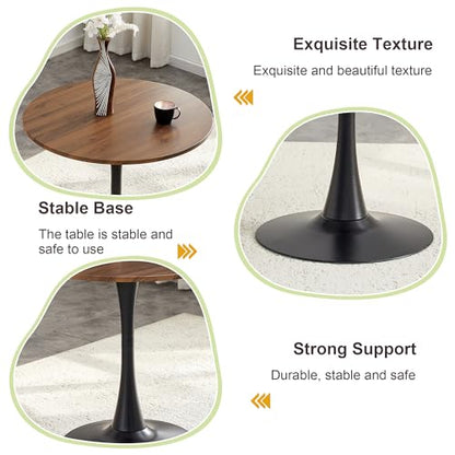 31.5" Round Dining Table, Mid-Century Modern Tulip Table with Thickened Tabletop & Metal Pedestal, Circle Bistro Table for Kitchen, Small Places, Apartments, Cafe - color: Walnut, size: 31.5" dining table