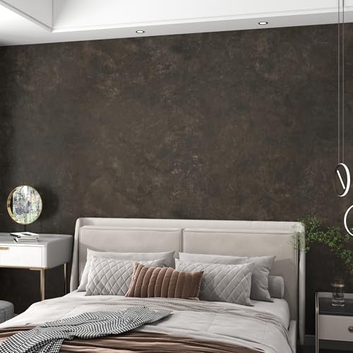 3yecao 16"×1181" Big Roll Large Size Thick Dark Brown Tan Grey Concrete Wallpaper Peel and Stick Vinyl Wrap Glossy Waterproof Taupe Charcoal Gray Concrete Cement Contact Paper for Bedroom Office Walls - color: Dark Brown Grey, size: 16" x 1181"