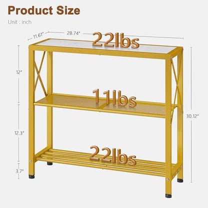 Hoctieon Industrial Console Table, 3 Tier Entryway Table, Metal Frame, Sofa Tables with Shelf, Hallway Desk, Entrance Tables for Entryway, Living Room, Foyer, Hallway, Gold and White - color: Gold&white, size: 1 Pack