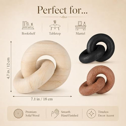 Novabright 3 Pcs Wood Knot Decor, Chain Link Decor, Rustic Home Décor Accents for Coffee Table, Modern Farmhouse Decorative Objects for Bookshelf, Entryway & Mantle, Natural, Black, Brown