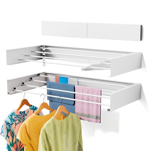 ZMBESUP Wall Mounted Drying Rack for Small Space, 23.6" Foldable Collapsible Laundry Rack, Compact Space Saver for Apartment Bathroom Balcony, Includes Wall Template (White) - size: 23.6'' Regular