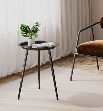 SYQ Small Black Side Table,Modern Round Metal end Table,Simple Circle Accent Table for Outdoor Living Room Bedroom Bathroom Office