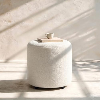 Modern Round Vanity Stool, Small Ottoman, Cute Fabric Foot Stool, Teddy Fleece Footrest, Upholstered Vanity Chair, Stool for Makeup, Bedroom, Living Room (2, Round-White) - color: Round-white