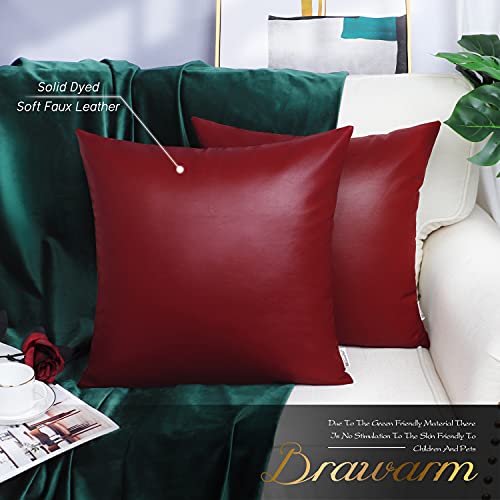 BRAWARM Faux Leather Throw Pillow Covers 16 X 16 Inches - Deep Red Leather Pilow Covers Pack of 2, Solid Dyed Leather Pillowcases for Couch Bed Sofa Garden Home Decorative - color: Deep Red, size: 16" x 16" (Pack of 2)