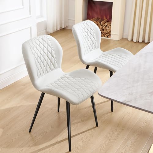 Dining Chairs Set of 2,Fabric Modern Dining Chairs with Thick Cushions, Upholstered Kitchen Side Chairs with Adjustable Metal Legs for Dining Room (Beige) - color: Beige, size: Set of 2