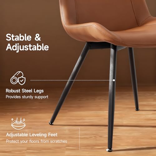 Dining Chairs Set of 2, PU Leather Armless with Metal Legs Brown | Fits Dining Rooms, Kitchens, Waiting room, Living rooms, Offices & Cafes, Easy to Clean Easy to assemble Adjustable Foot Pads - color: Brown